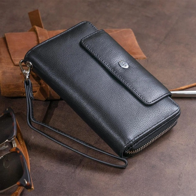 Гаманець портмоне жіночий ST Leather з натуральної шкіри вертикальний для карт з монетницею Чорний 55695 - зображення 9