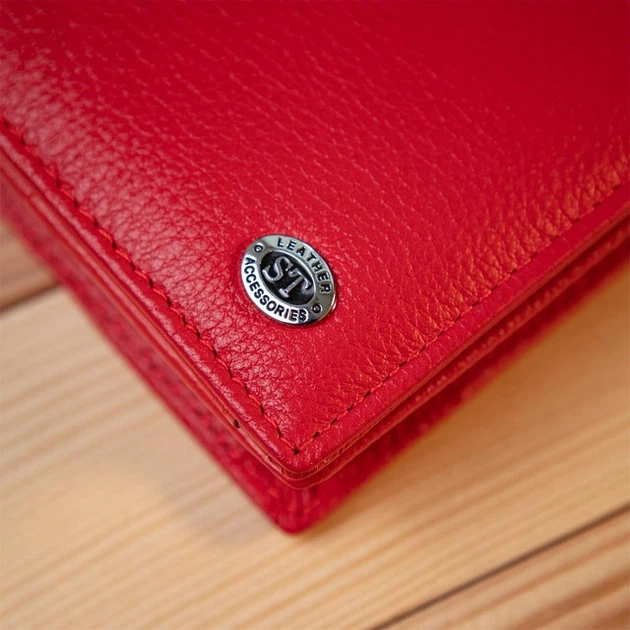 Женский кошелек-клатч ST Leather из натуральной кожи красный на молнии для карт с ремешком 56430 - изображение 9