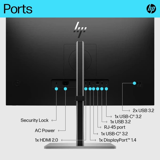 Монітор 27" 16:9 4K UHD (3840 x 2160) IPS 350 nits HDMI; USB-C; DisplayPort 1 RJ-45 HP E27K G5 4K USB-C MNTR HP (6N4C4AA) - Фото 11 Монітор 27" 16:9 4K UHD (3840 x 2160) IPS 350 nits HDMI; USB-C; DisplayPort 1 RJ-45 HP E27K G5 4K USB-C MNTR HP (6N4C4AA) - зображення 11