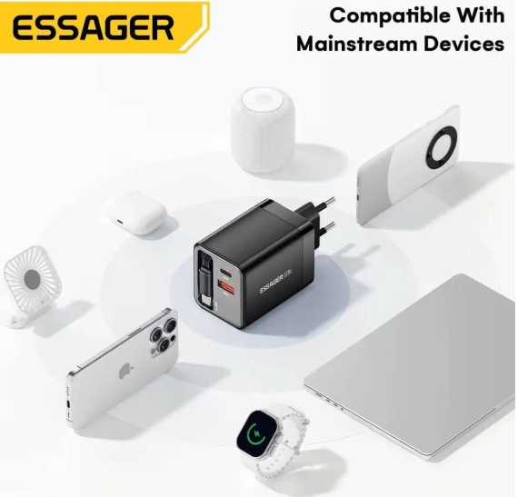 Зарядное устройство с выдвижным кабелем Type-C Essager ES-CD49 USB-A, USB-C 65W - Фото 5 Зарядное устройство с выдвижным кабелем Type-C Essager ES-CD49 USB-A, USB-C 65W - изображение 5