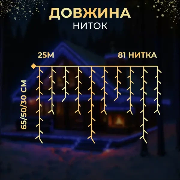 Уличная гирлянда Бахрома 25 м 410 LED Синяя черный провод гирлянда штора на улицу на дом - изображение 7