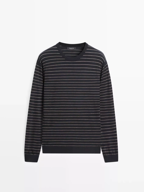 Чоловічий светр Massimo Dutti L темно-синій з бежевим 1201/201/003 - Фото 4 Чоловічий светр Massimo Dutti L темно-синій з бежевим 1201/201/003 - зображення 4