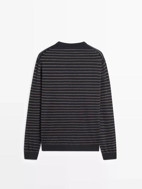 Чоловічий светр Massimo Dutti L темно-синій з бежевим 1201/201/003 - Фото 6 Чоловічий светр Massimo Dutti L темно-синій з бежевим 1201/201/003 - зображення 6