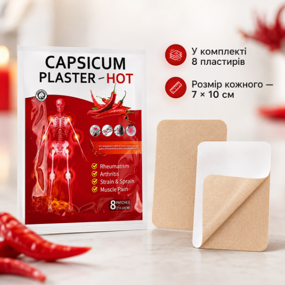 Пластырь Capsicum Plaster согревающий, перцовый, обезболивающий, для суставов и мышц 5 упаковок (33811) - изображение 3