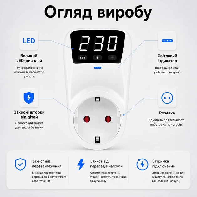 Реле защиты бытовых приборов от скачков напряжения в розетку HLP02 16A / 3.5 кВт (автоматический отсекатель) - изображение 3