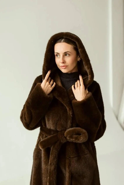 Женская дубленка зимняя двусторонняя большого размера UF-Fashion N99V 46 коричневый - изображение 2