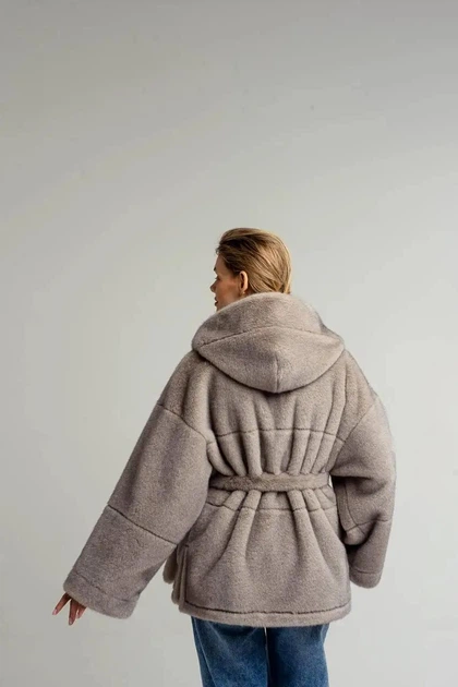 Двусторонняя зимняя женская дубленка UF-Fashion N89V 46 капучино - Фото 4 Двусторонняя зимняя женская дубленка UF-Fashion N89V 46 капучино - изображение 4