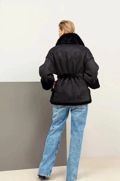 Женская зимняя двусторонняя дубленка-шуба UF-Fashion N88V 40 черный - Фото 8 Женская зимняя двусторонняя дубленка-шуба UF-Fashion N88V 40 черный - изображение 8