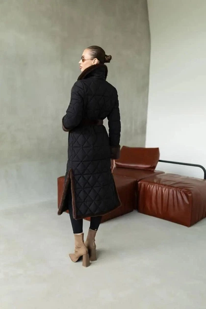Жіноче зимове довге пальто UF-Fashion N162V 46 чорний+шоколад - Фото 7 Жіноче зимове довге пальто UF-Fashion N162V 46 чорний+шоколад - зображення 7