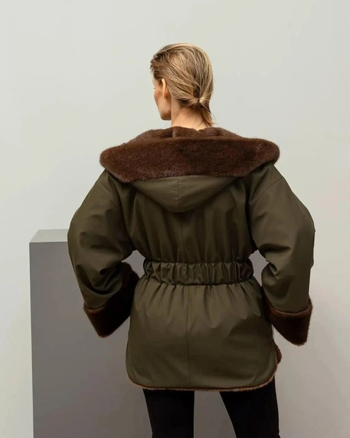 Зимняя экошуба женская UF-Fashion N83V 50 коричневый - изображение 9