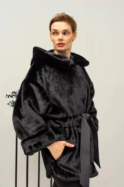Екошуба зимова двостороння UF-Fashion N83V 44 чорний - Фото 3 Екошуба зимова двостороння UF-Fashion N83V 44 чорний - зображення 3