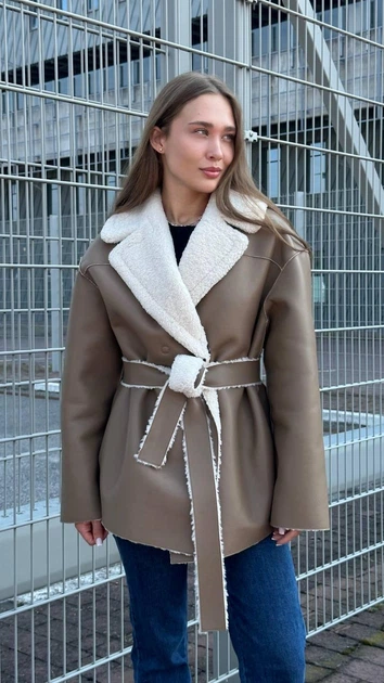 Дубленка женская зимняя двусторонняя UF-Fashion Д-370 44 темно-бежевый - Фото 3 Дубленка женская зимняя двусторонняя UF-Fashion Д-370 44 темно-бежевый - изображение 3