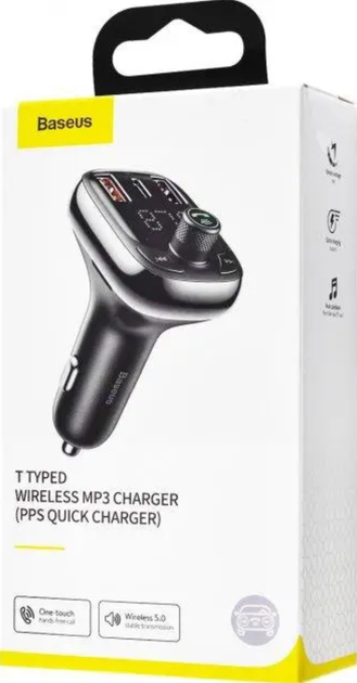 FM-модулятор Baseus CCTM-B01 S-13 Bluetooth 5.0, QC3.0 + PD 36W, 2×USB + USB Type-C, Hands Free, чорний - зображення 3