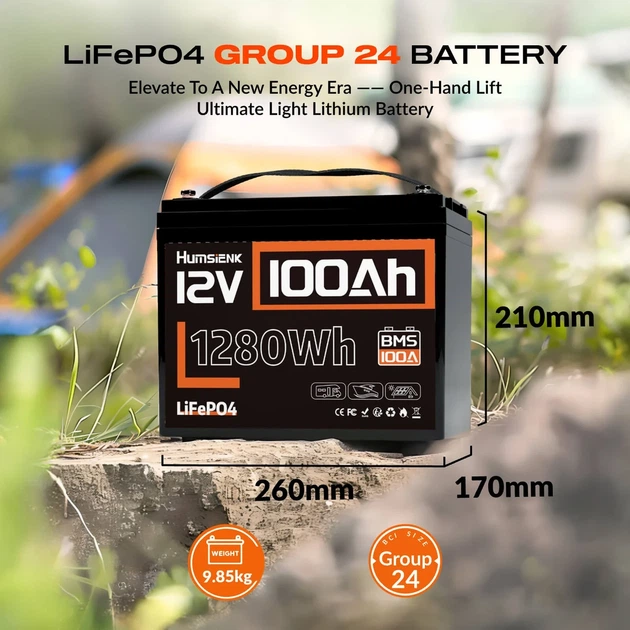 Аккумулятор Humsienk HS12V100AH100-UA LiFePO4 12 В 100 А·ч, 1280 Вт·ч, IP65 - Фото 2 Аккумулятор Humsienk HS12V100AH100-UA LiFePO4 12 В 100 А·ч, 1280 Вт·ч, IP65 - изображение 2