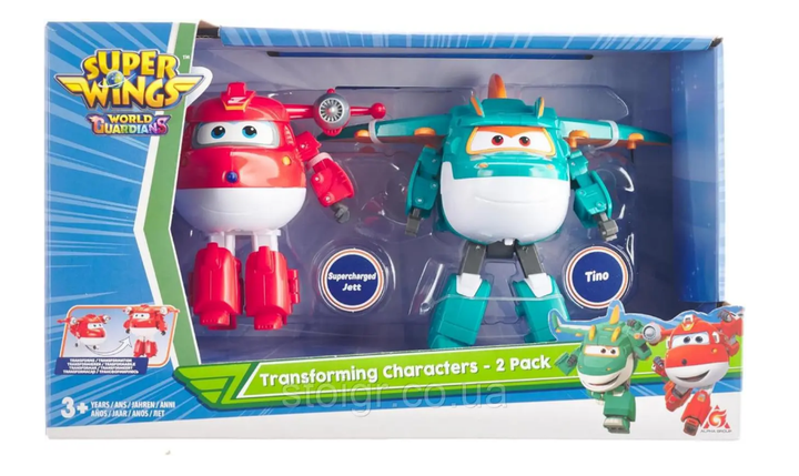 Набор игровых трансформеров Super Wings Transforming Characters - 2 Pack Supercharged Jett (Джетт) & Tino (Тино) - изображение 2