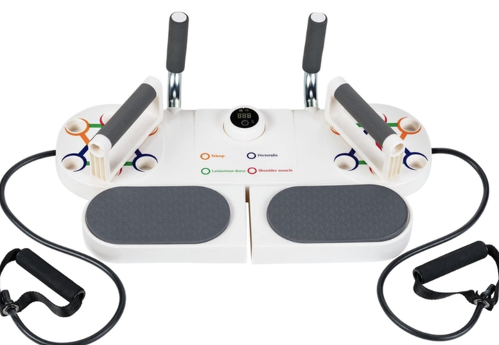 Доска для отжиманий Gymtek Multi Push Up 3-в-1 до 150 кг с эспандерами и таймером Складной тренажер для груди плеч спины кора Фитнес-платформа для домашних тренировок - изображение 5