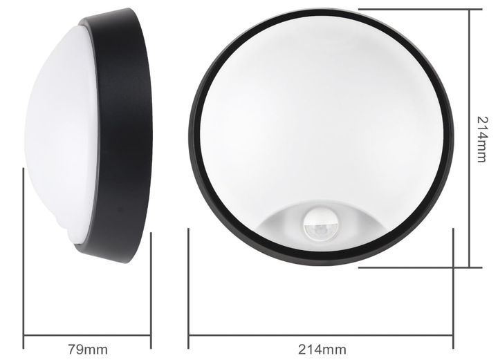 Круглый LED светильник 10W 4000K 700LM с датчиком движения, потолочный и настенный светильник IP54, черный, для дома и улицы - изображение 2