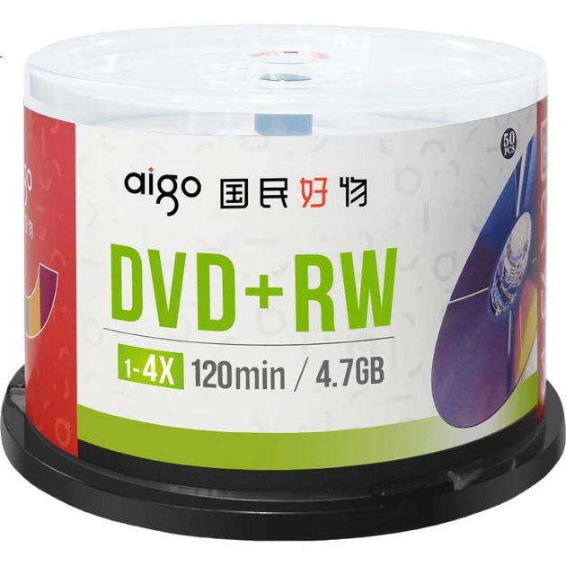 Записываемые DVD+RW диски Aigo со скоростью 1-4x, 4,7 ГБ, производство Тайвань, упаковка из 50 штук. - изображение 2
