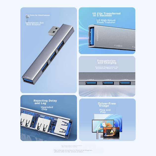 USB-хаб Isky, док-станция расширения с клейкой основой с правой стороны, преобразователь USB в USB 3.0, док-станция расширения для ноутбука, разветвитель HUB на четыре входа. - изображение 5