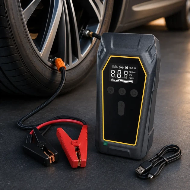 Пусковий пристрій K5 4000A Автомобільний Jump Starter 12V з компресором 150 PSI, Power Bank 16000 мАч та LED-ліхтарем - изображение 2