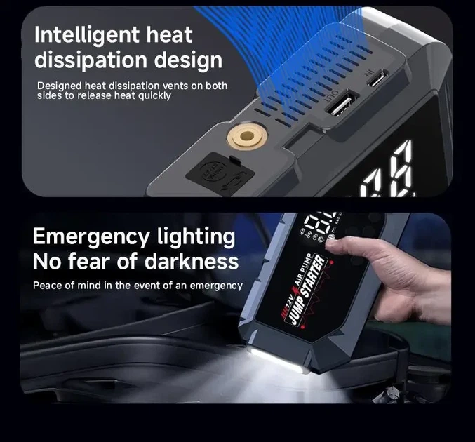 Пускозарядное устройство K3 с компрессором 150 PSI автозапуск двигателя Power Bank автомобильный пусковой - изображение 8