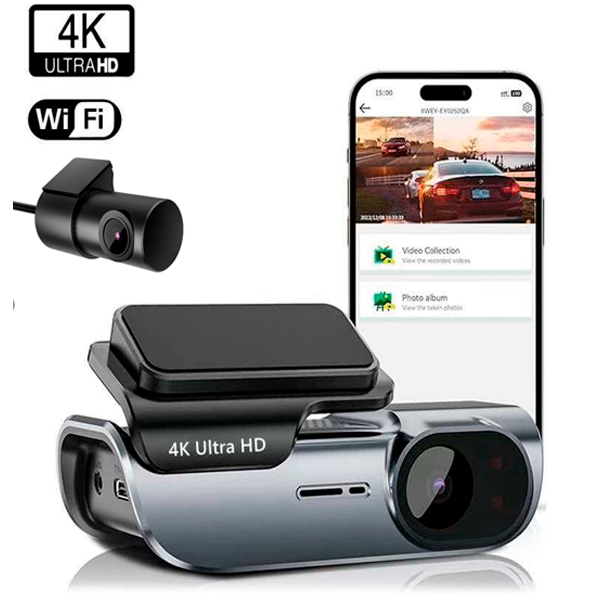 Автомобільний відеореєстратор Terra HD-302S 4K+1K з додатковою виносною камерою, Wi-Fi - зображення 3