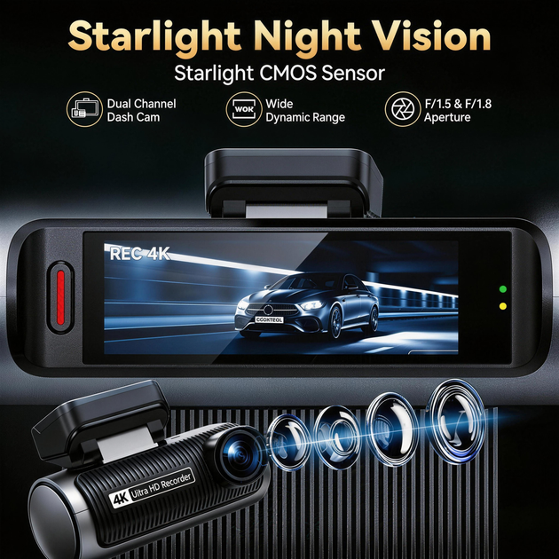 Автомобільний відеореєстратор Terra HD-319 4K+4K, Wi-Fi, 2 камери - зображення 8
