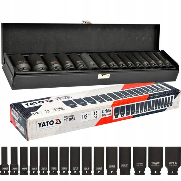 Набор ударных торцевых головок для гайковерта 1/2" Yato YT-1055 - Фото 1 Набор ударных торцевых головок для гайковерта 1/2" Yato YT-1055 - изображение 1