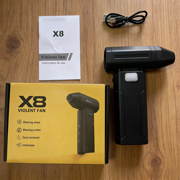 Акумуляторний турбо-повітродув X8 Violent Fan 5200 mAh — Портативний турбо-вентилятор для очищення, видування пилу та охолодження (100,000 RPM, Type-C, LED-дисплей) - зображення 2