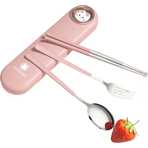 Детские столовые приборы COOKSS с футляром 3 шт Pink - Фото 3 Детские столовые приборы COOKSS с футляром 3 шт Pink - изображение 3