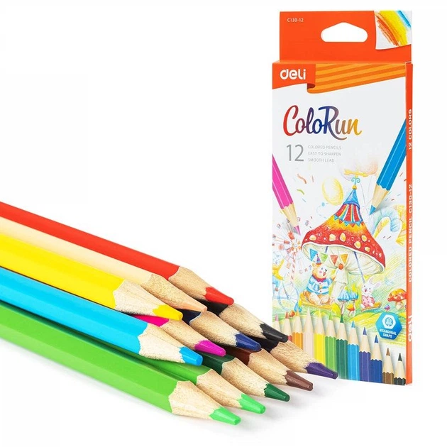 Карандаши цветные Deli EC130-12 Color Run 12 цветов - Фото 1 Карандаши цветные Deli EC130-12 Color Run 12 цветов - изображение 1