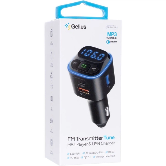 FM модулятор Gelius Tune GP-FMT051 (PD/QC) 36 Watt Black - изображение 2