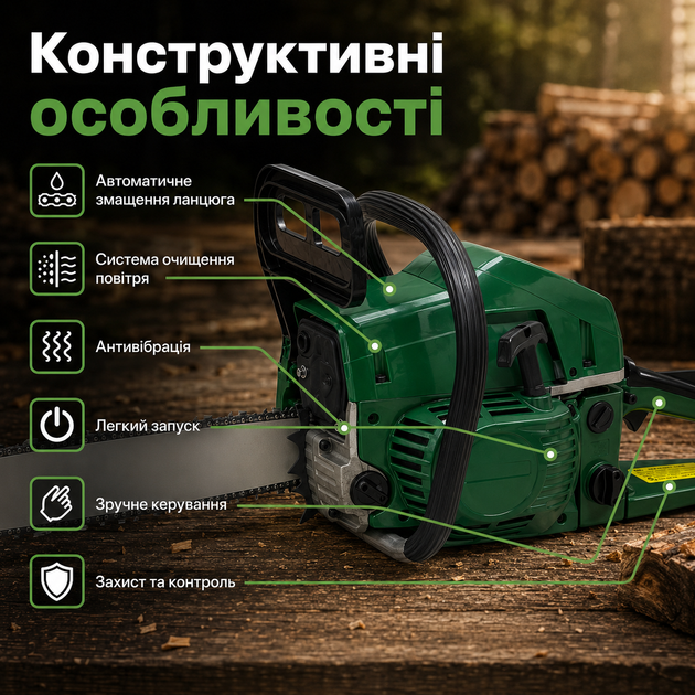 Бензопила Krafftec 6500 Вт 58 см³ цепная с шиной 450 мм и легким запуском - изображение 3