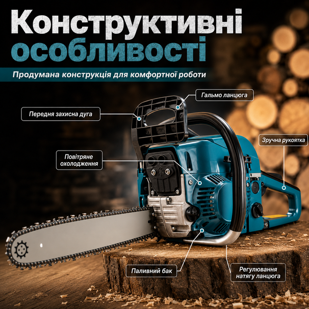 Бензиновая бензопила BOXER BX-102 5.9 кВт 7.9 л.с. двухтактный двигатель с комплектом - изображение 5