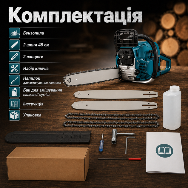 Бензиновая бензопила BOXER BX-102 5.9 кВт 7.9 л.с. двухтактный двигатель с комплектом - изображение 8