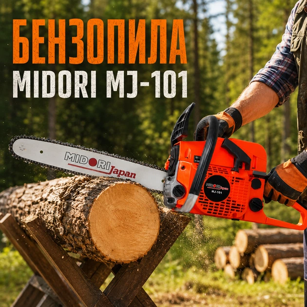 Бензинова бензопила Midori MJ-101 3,9 к.с. 45 см двотактний двигун з антивібраційною системою - изображение 7