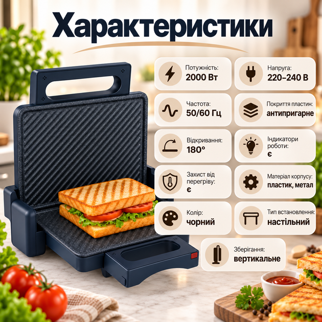 Электрогриль Sokany KJ-208 2в1 2000 Вт с открыванием на 180° антипригарным покрытием Контактный гриль для стейков овощей Сэндвичница для горячих бутербродов - изображение 2