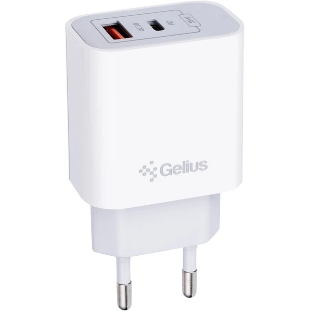 Мережевий зарядний пристрій Gelius Merge GP-HC060 GAN USB+Type-C 35W (QC/PD/PPS) + кабель Gelius One GP-UCN012 Type-C to Type-C (1m)(3A 60W) White - изображение 5