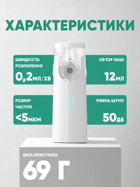 Ингалятор портативный небулайзер ультразвуковой MESH для детей и взрослых аккумуляторный USB тихий с дисплеем LED с двумя масками - изображение 11
