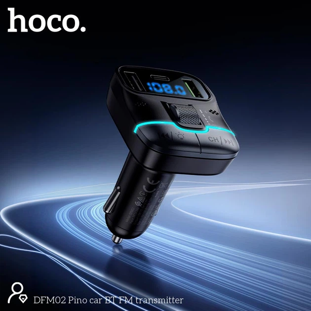 FM-трансмітер Hoco Pino 45 Вт 2 USB + Type-C Bluetooth 5.3 QC/PD Чорний (DFM02) - зображення 3