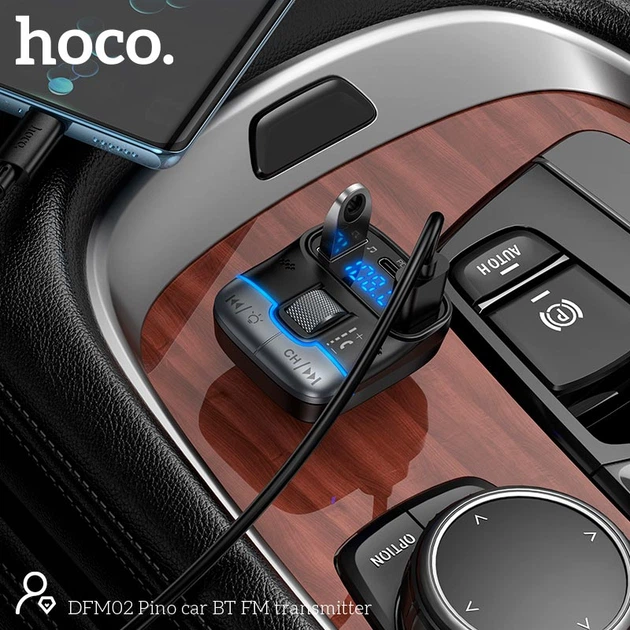 FM-трансмітер Hoco Pino 45 Вт 2 USB + Type-C Bluetooth 5.3 QC/PD Чорний (DFM02) - зображення 4