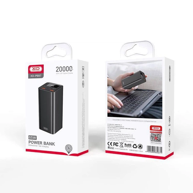 Зовнішній акумулятор для ноутбуків XO PB97 65w 20000 mah чорний - Фото 5 Зовнішній акумулятор для ноутбуків XO PB97 65w 20000 mah чорний - зображення 5