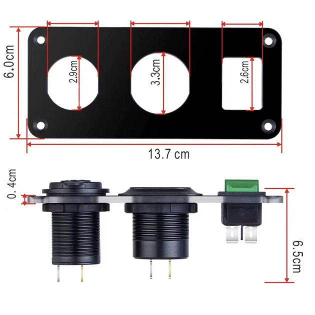 Врезная автомобильная панель розеток 3-в-1 USB QC 3.0 + Type-C PD с прикуривателем и кнопкой Автомобильная зярядка (07777) - Фото 7 Врезная автомобильная панель розеток 3-в-1 USB QC 3.0 + Type-C PD с прикуривателем и кнопкой Автомобильная зярядка (07777) - изображение 7