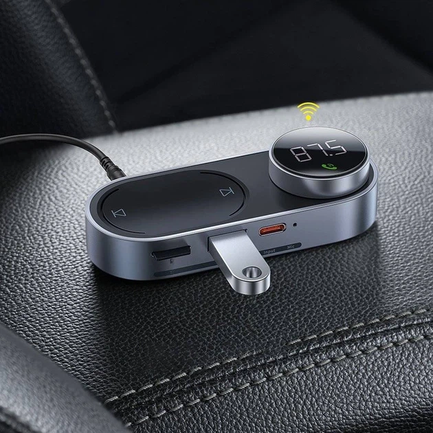 FM-трансмітер Baseus бездротовий автомобільний із сонячною панеллю TF USB AUX Type-C (CDMP000001) - зображення 5
