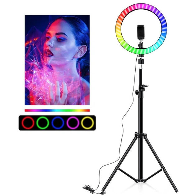 Кільцева лампа зі Штативом RGB 36 см, Світлодіодна LED лампа, Кільцеве світло, Різнобарвна лампа блогера - Фото 7 Кільцева лампа зі Штативом RGB 36 см, Світлодіодна LED лампа, Кільцеве світло, Різнобарвна лампа блогера - зображення 7