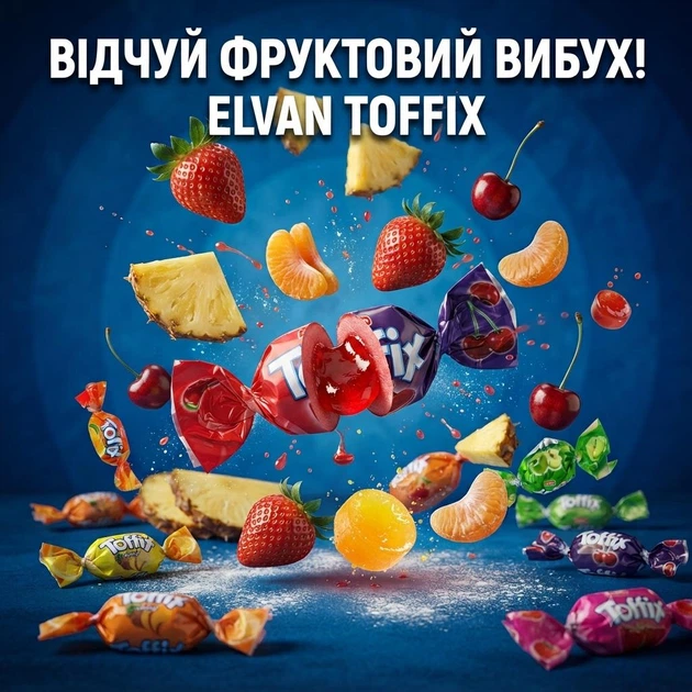 Жевательные конфеты Elvan Toffix ассорти 1 кг с фруктовой начинкой Турция - изображение 7
