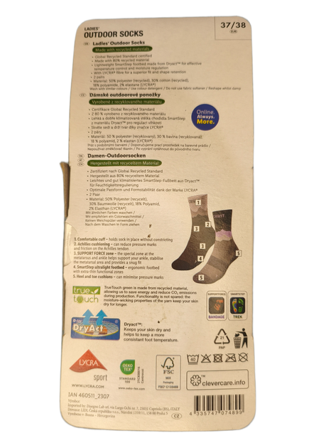 Женские трекинговые носки Outdoor Socks Crivit Premium 37-38р черные и серые 2 пары - изображение 2