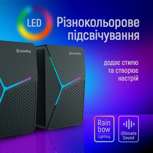 Колонки ColorWay, Black, 2x3 Вт, 3.5 мм, LED підсвічування, живлення від USB, 1.1 м (CW-SPU01BK) - изображение 5