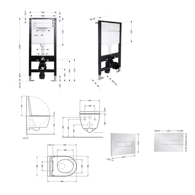 Готовое решение Qtap для ванной комнаты: подвесной унитаз Taurus Ultra Quiet 485x360x350 + комплект инсталляции Standard (линейная кнопка Chrome) - изображение 2