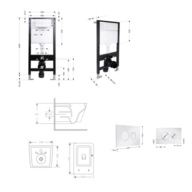 Готовое решение Qtap для ванной комнаты: подвесной унитаз Crow Rimless 485x340x330 + комплект инсталляции Standard (круглая кнопка Chrome) - изображение 2